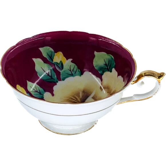 Hand Painted Tea Cup Made In Japan Orion China Red With Yellow Rose Inside Gold - Picture 1 of 6